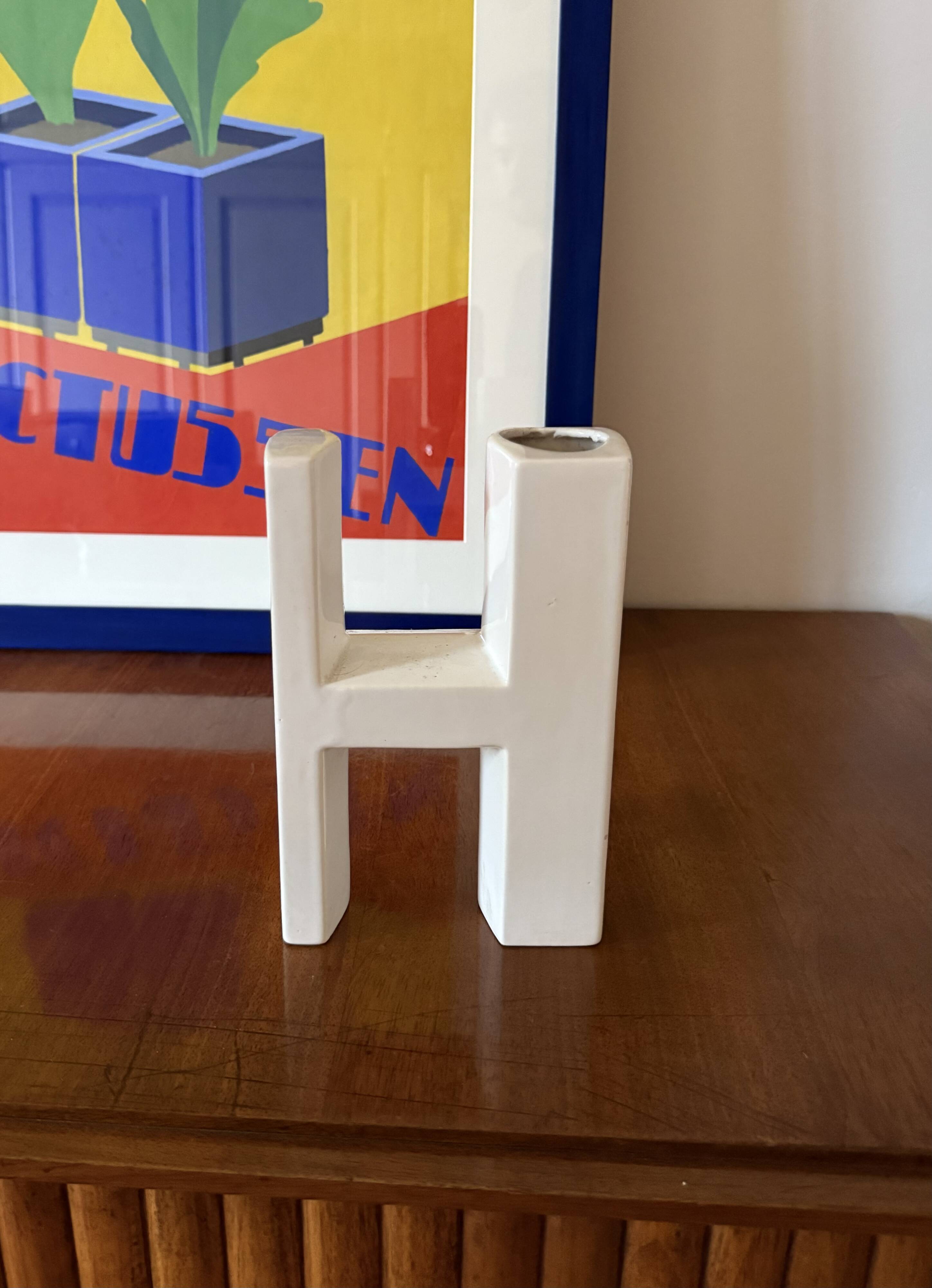 Space age H letter ceramic solifleur vase, Marcel Radureau ca. France 1970