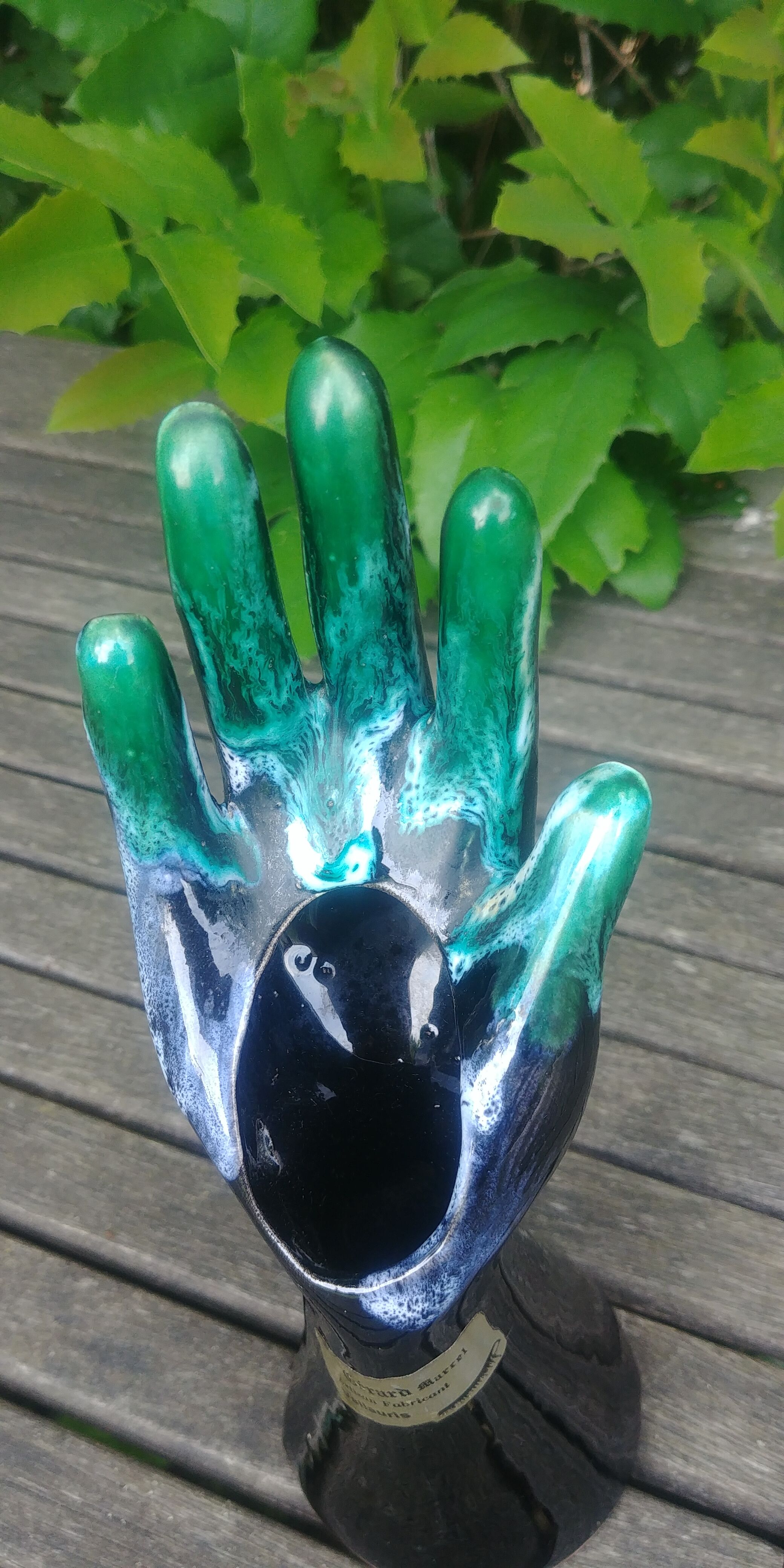 Vase in glazed ceramic green black Vallauris signed Gérard Marrel