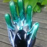 Vase in glazed ceramic green black Vallauris signed Gérard Marrel