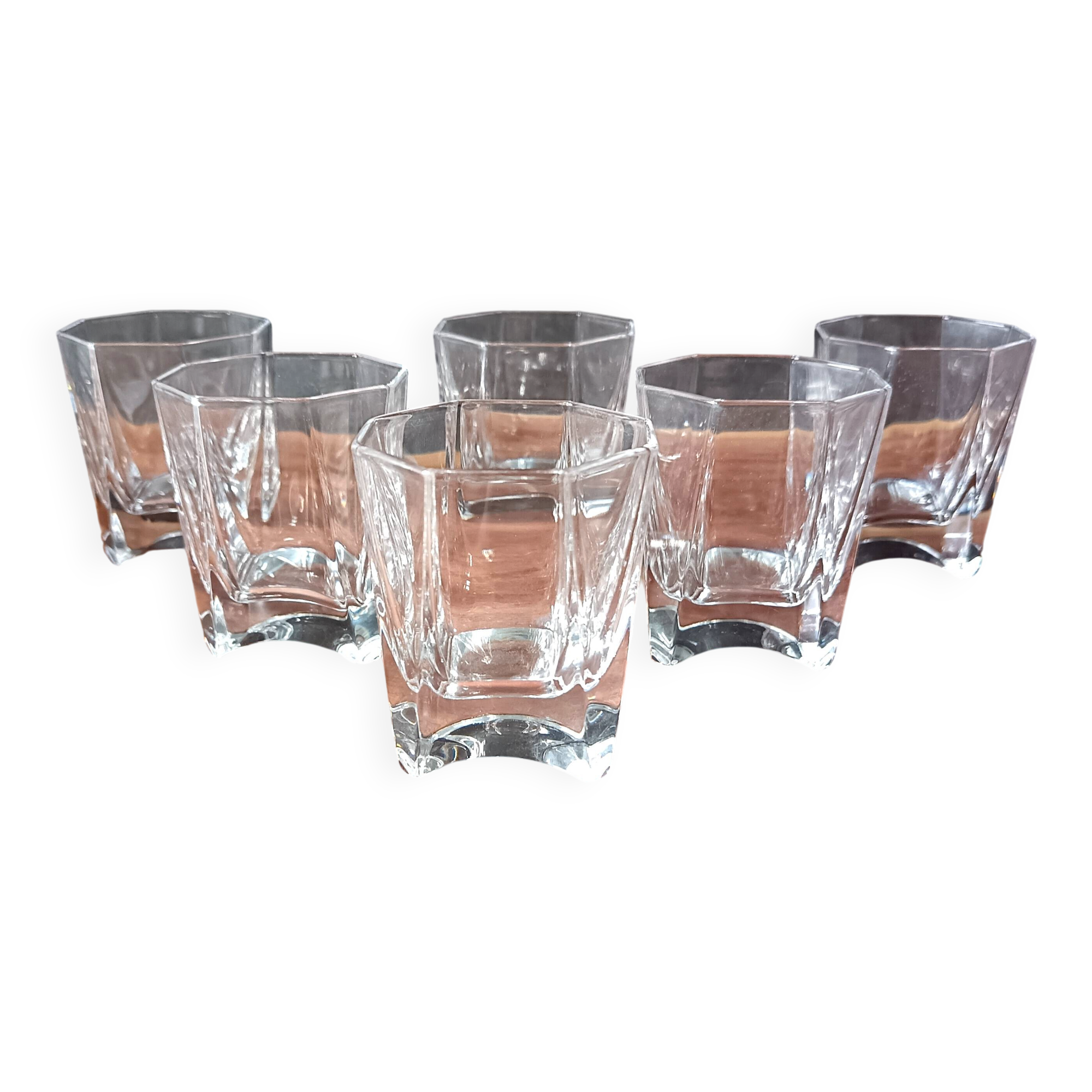 6 verres à whisky verre pressé transparent vintage