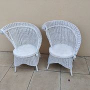Paire de fauteuil en osier rotin blanc art deco vintage