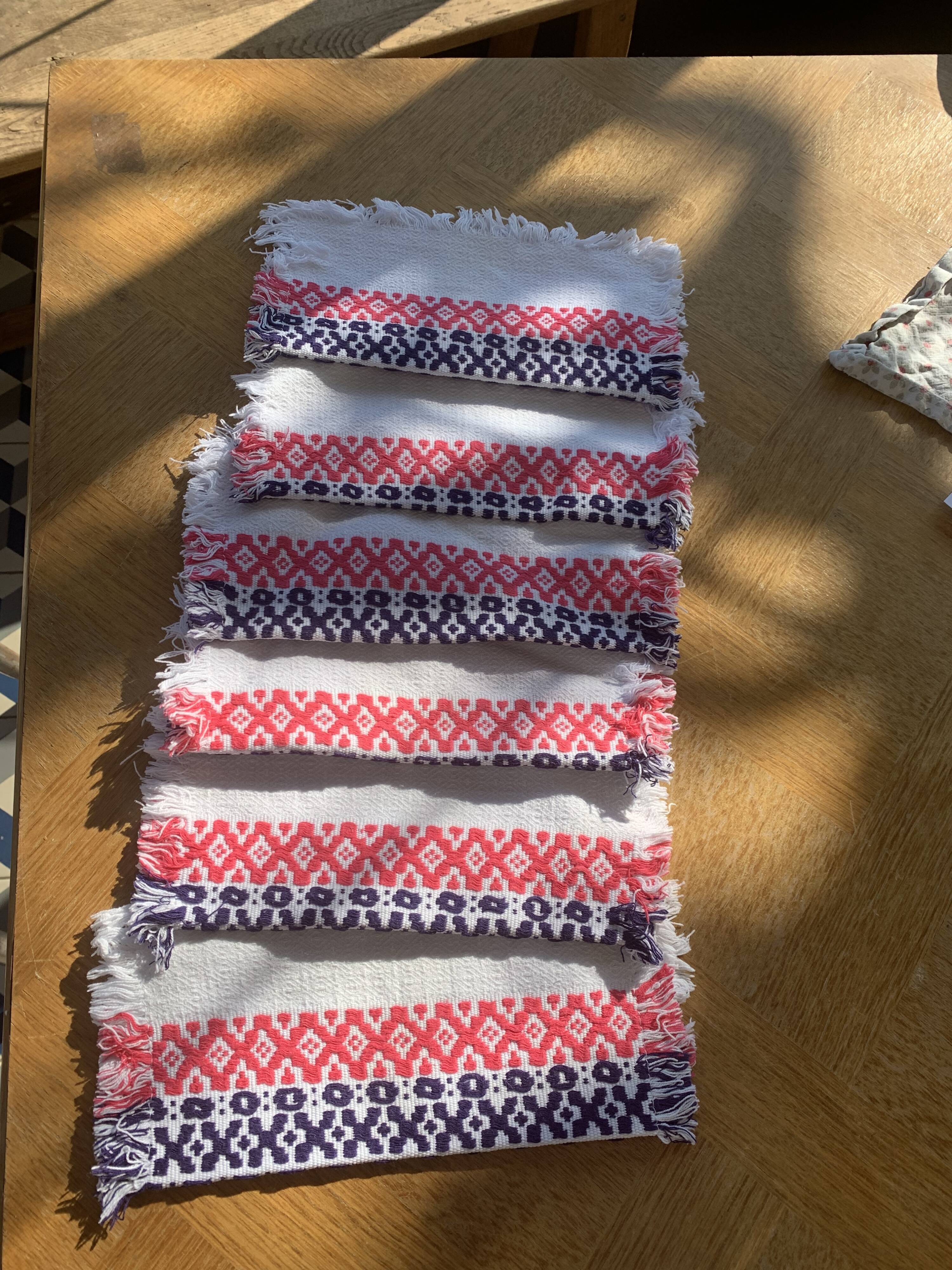 6 towels in Basque cotton patterns pink and indigo blue vintage