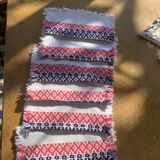 6 towels in Basque cotton patterns pink and indigo blue vintage