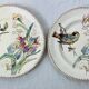 2 Art Nouveau polychrome plates signed Longwy Oiseau and Iris