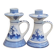 2 bougeoirs vintage en faïence bleue de Delft à anses - décor moulin