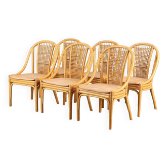 6 rattan chairs from dux leather seat 1960 sweden