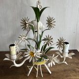 Sheet metal chandelier with daisy masks, 3 branches.
