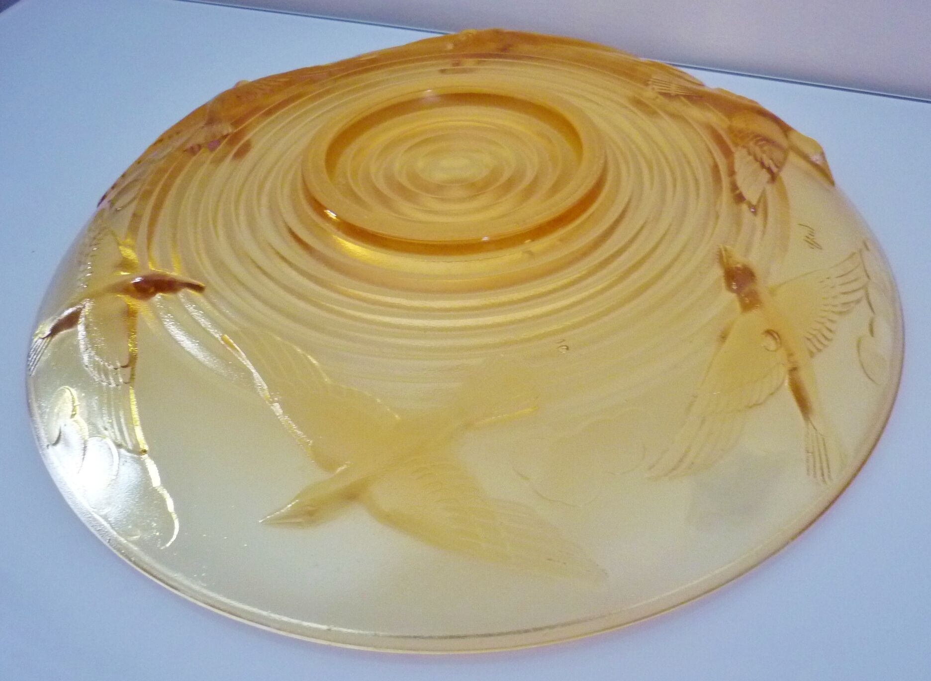 Cup, art deco centerpiece, 1930, pressed glass, molded, signed A.Miguel, albatross