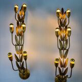 Pair of gilded floral wall lights by Ferro Arte, XL size, Spain, 1960s