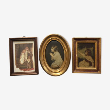 Assortment of 3 old paintings with children