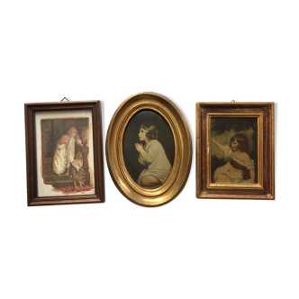 Assortment of 3 old paintings with children