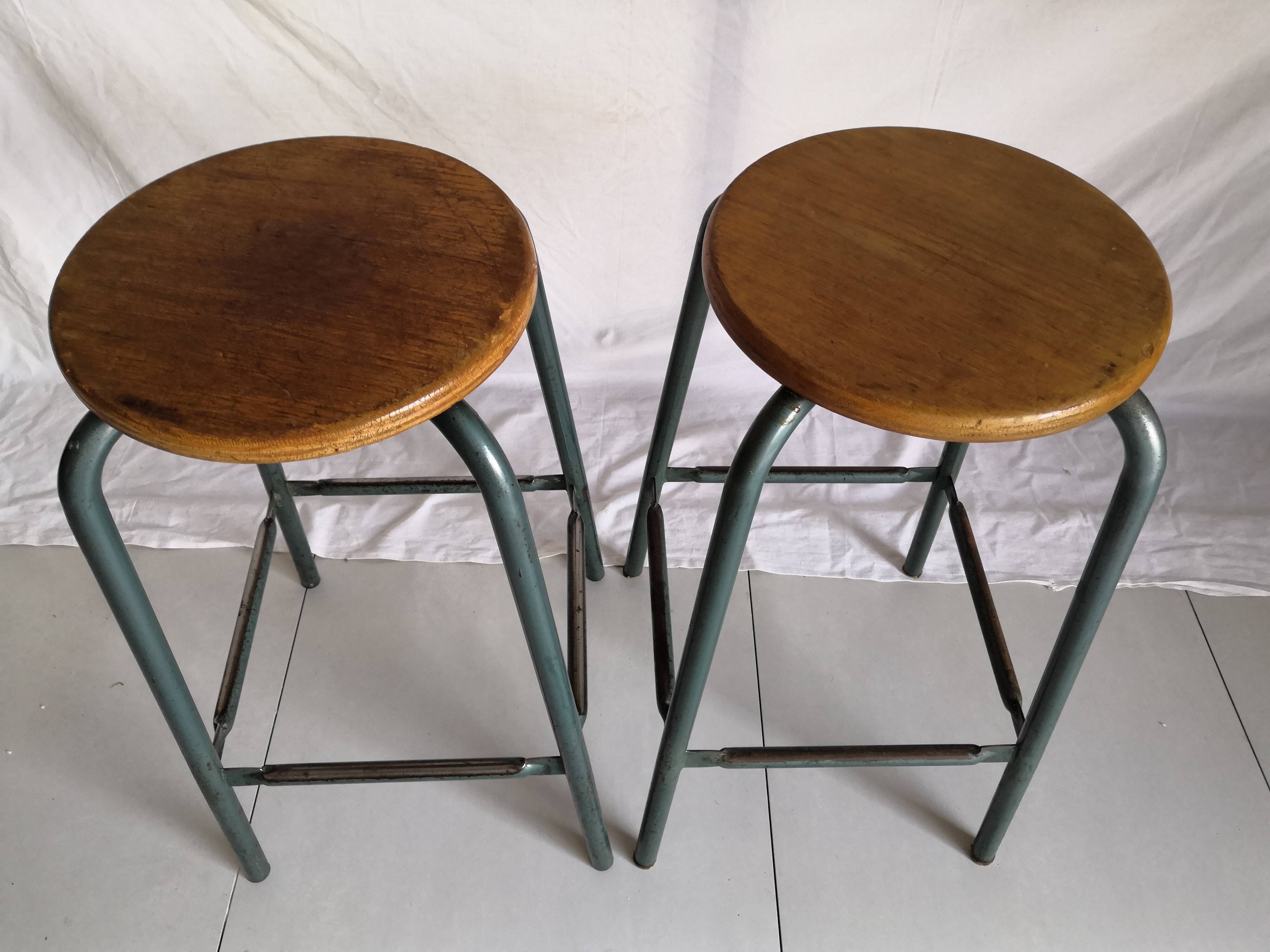 Duo of vintage 60s workshop industrial tabourets