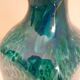 White multi-layer blown glass bottle vase with blue and green inclusions