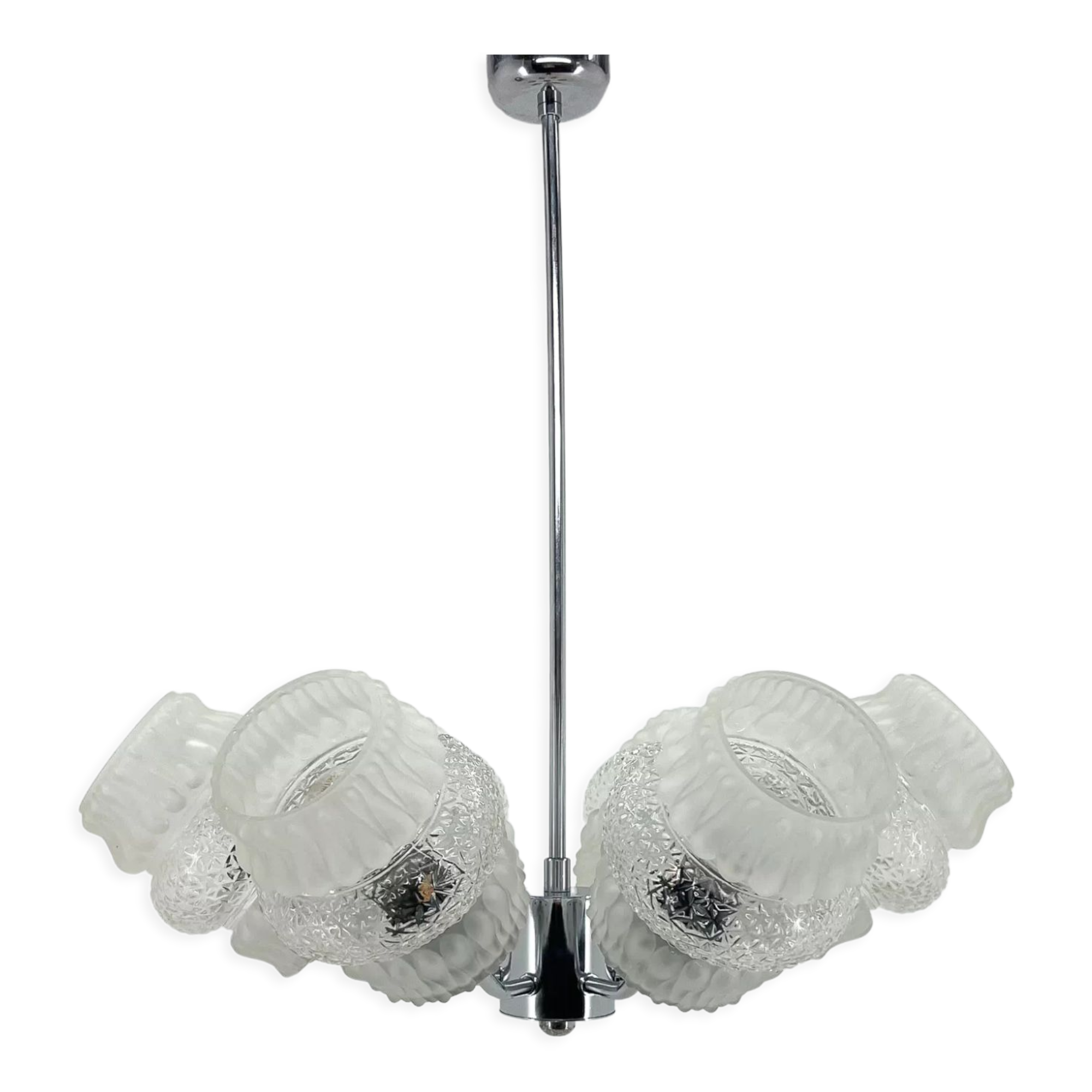 Mid-century glass & chrome chandelier, 1970's