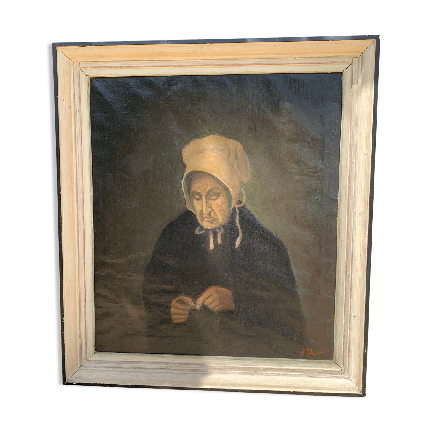 Portrait de dame signé "la tricoteuse"