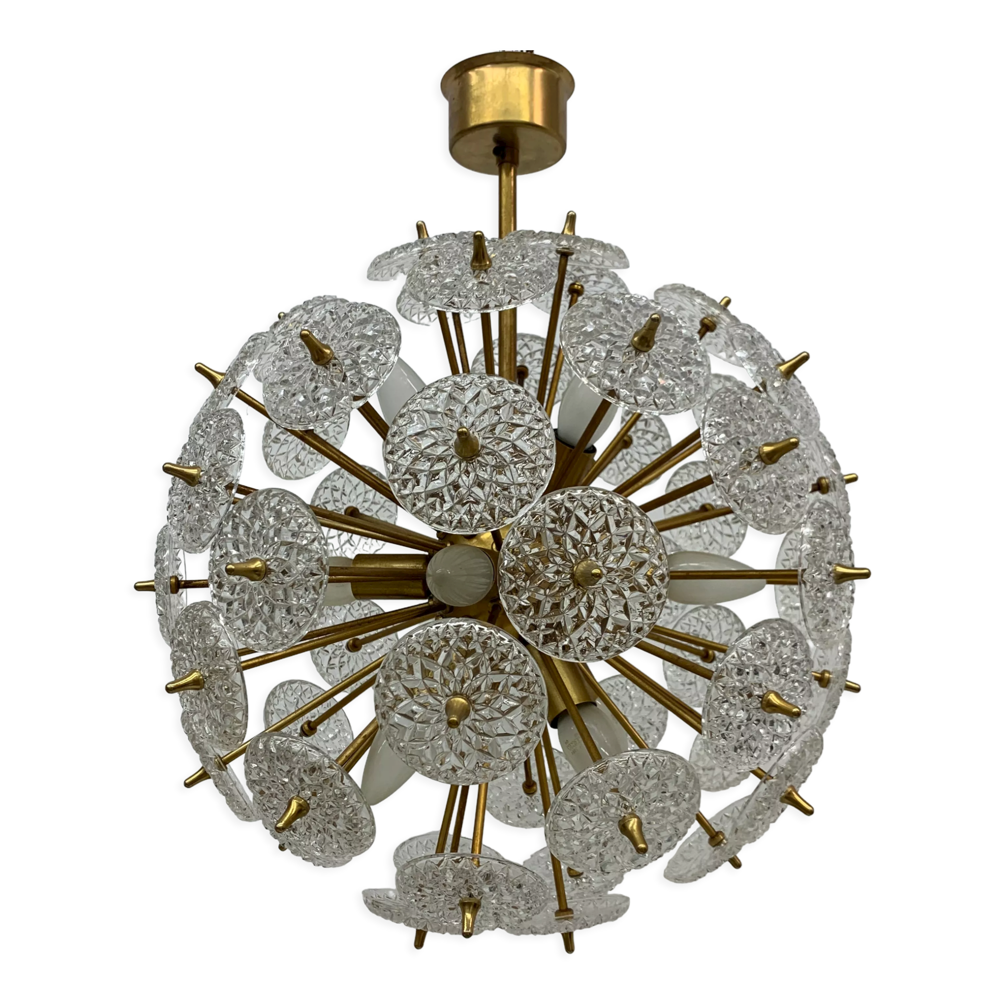 Val Saint Lambert crystal sputnik gold chandelier , 1960’s