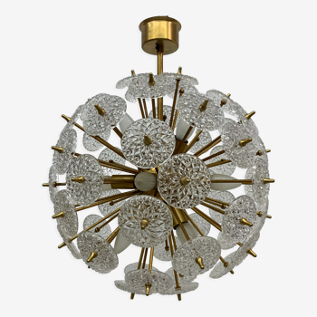 Val Saint Lambert crystal sputnik gold chandelier , 1960’s