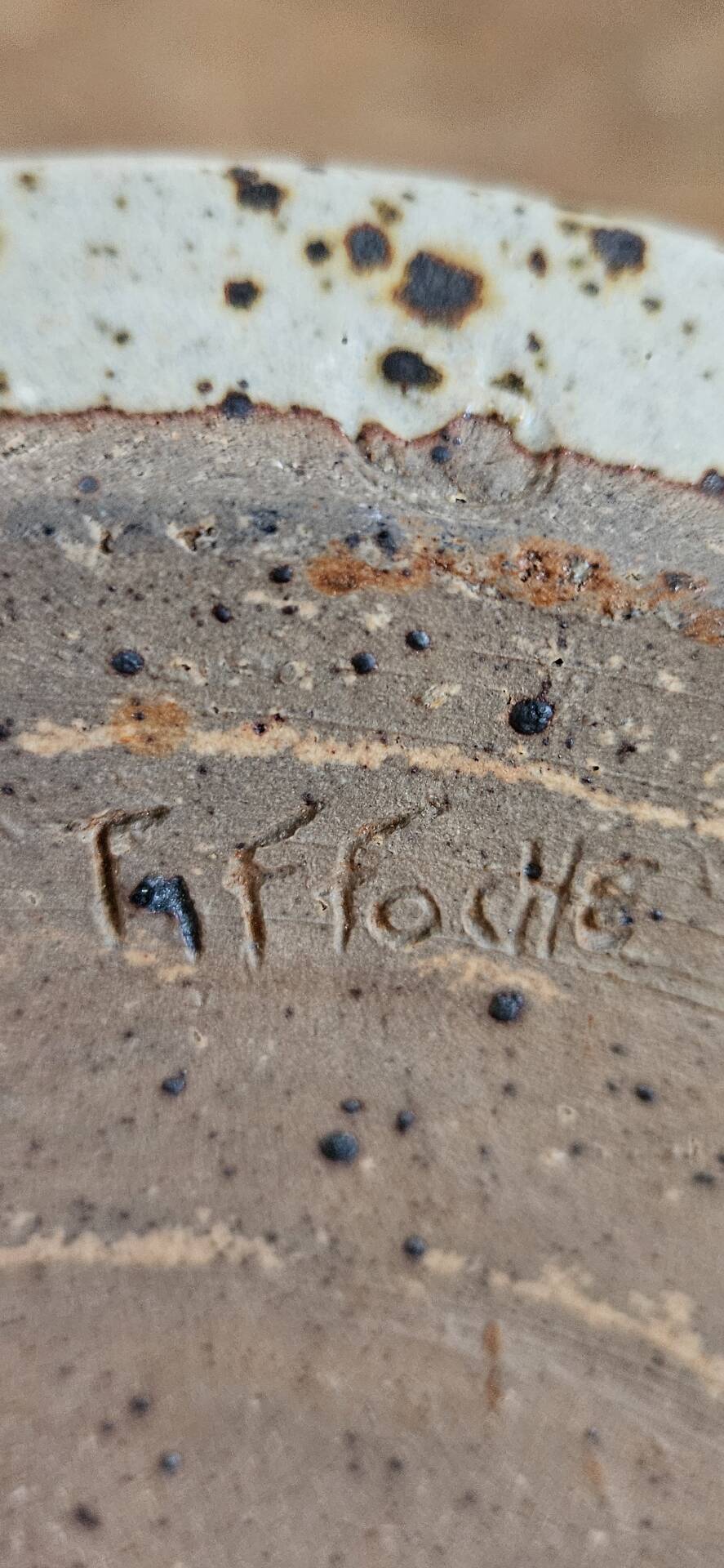 6 plates signed Gustave Tiffoche vintage pyrite glazed stoneware