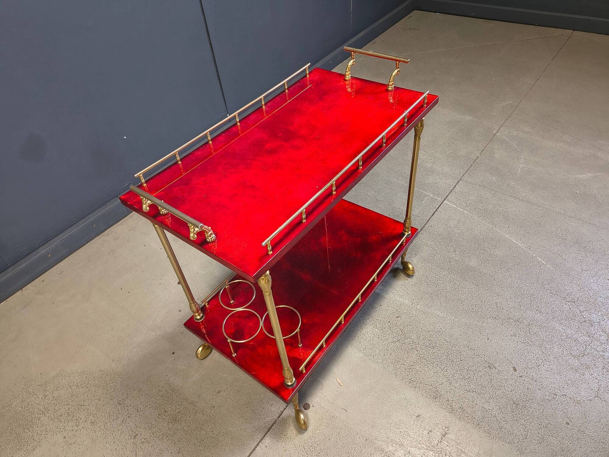 Rare Italian lacquered goatskin / parchment serving bar cart by Aldo T