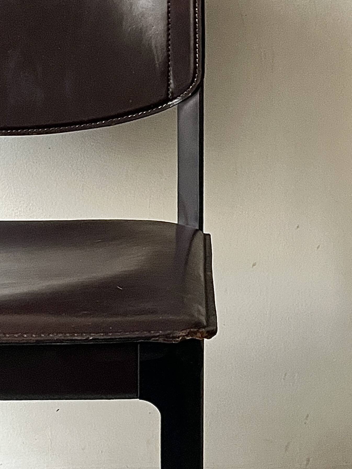 Set of 2 Italian chairs in brown Havana leather, design MATTEO GRASSI