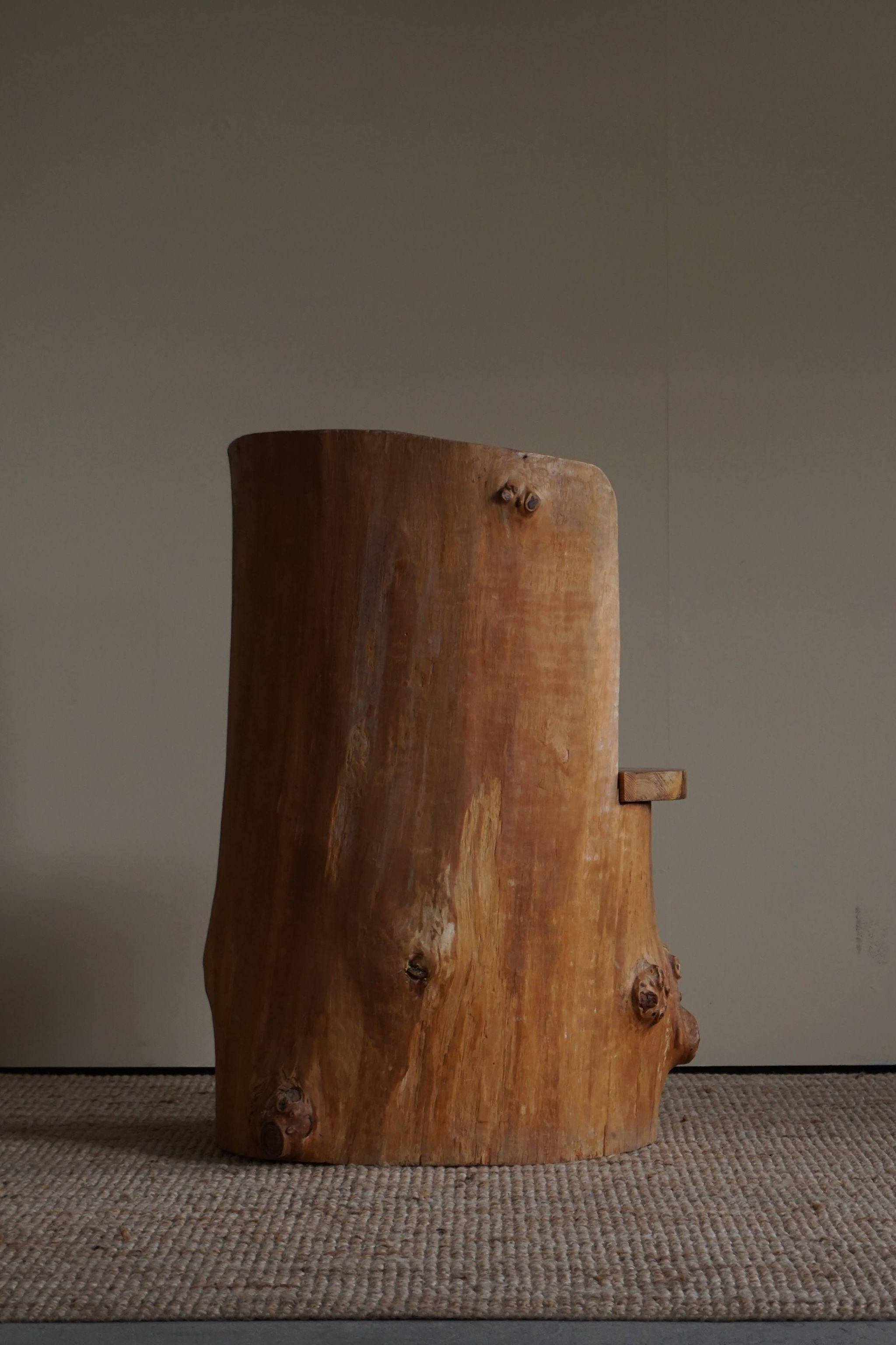 Swedish brutalist mid-century sculptural chair in solid pine.