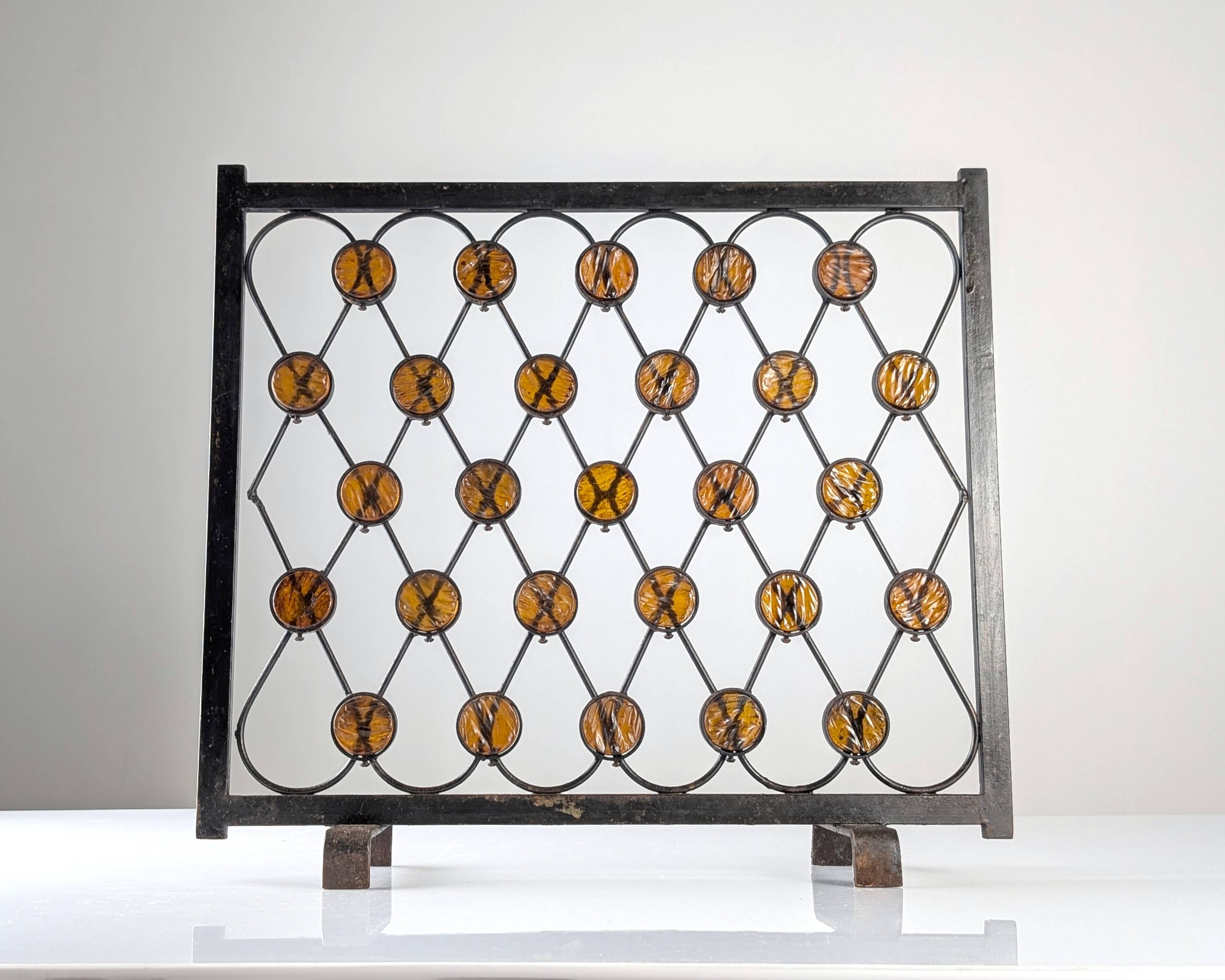 Wrought Iron Fire Screen with Orange Acrylic, Mid-Century, 1960s