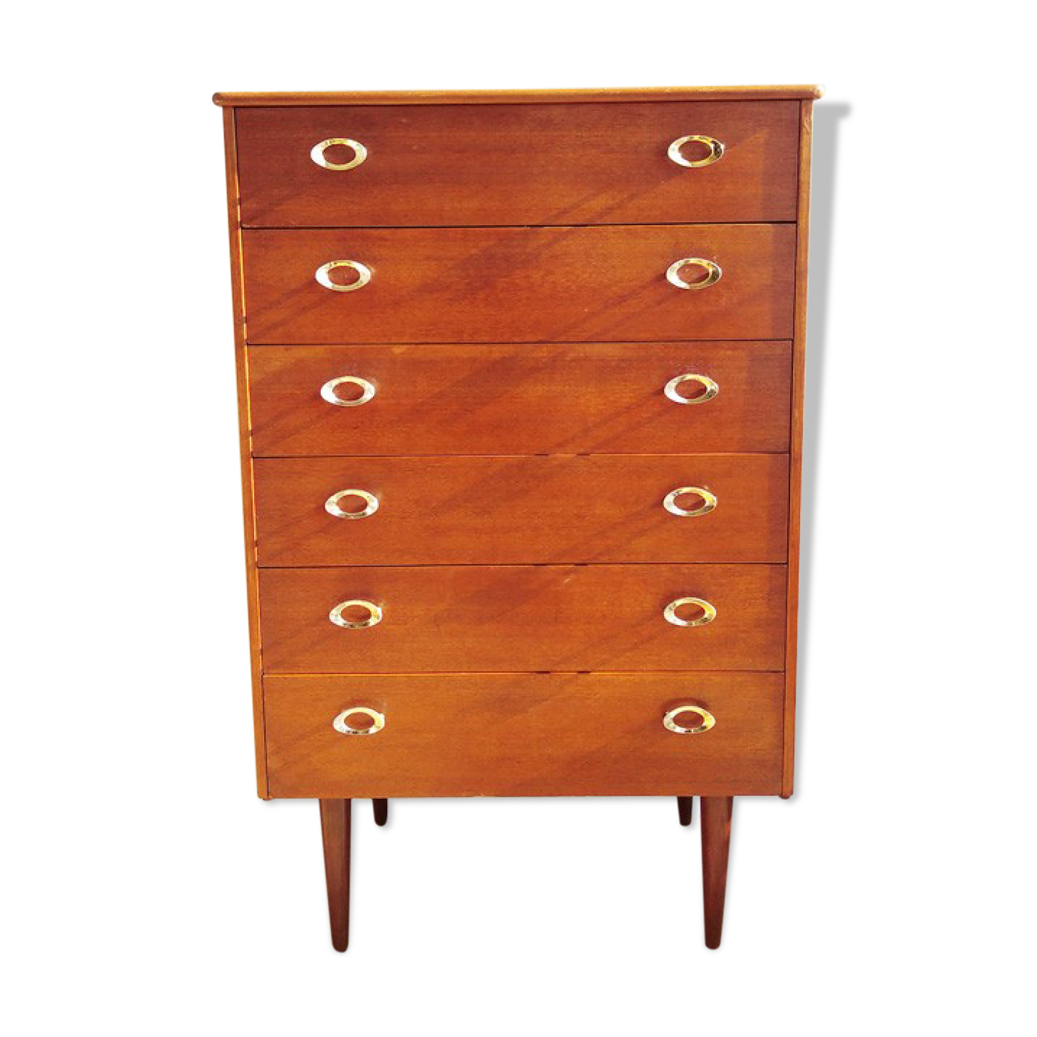 Commode haute à 6 tiroirs - teck - 1960