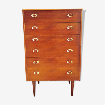 High chest of drawer with 6 drawers - teak - 1960