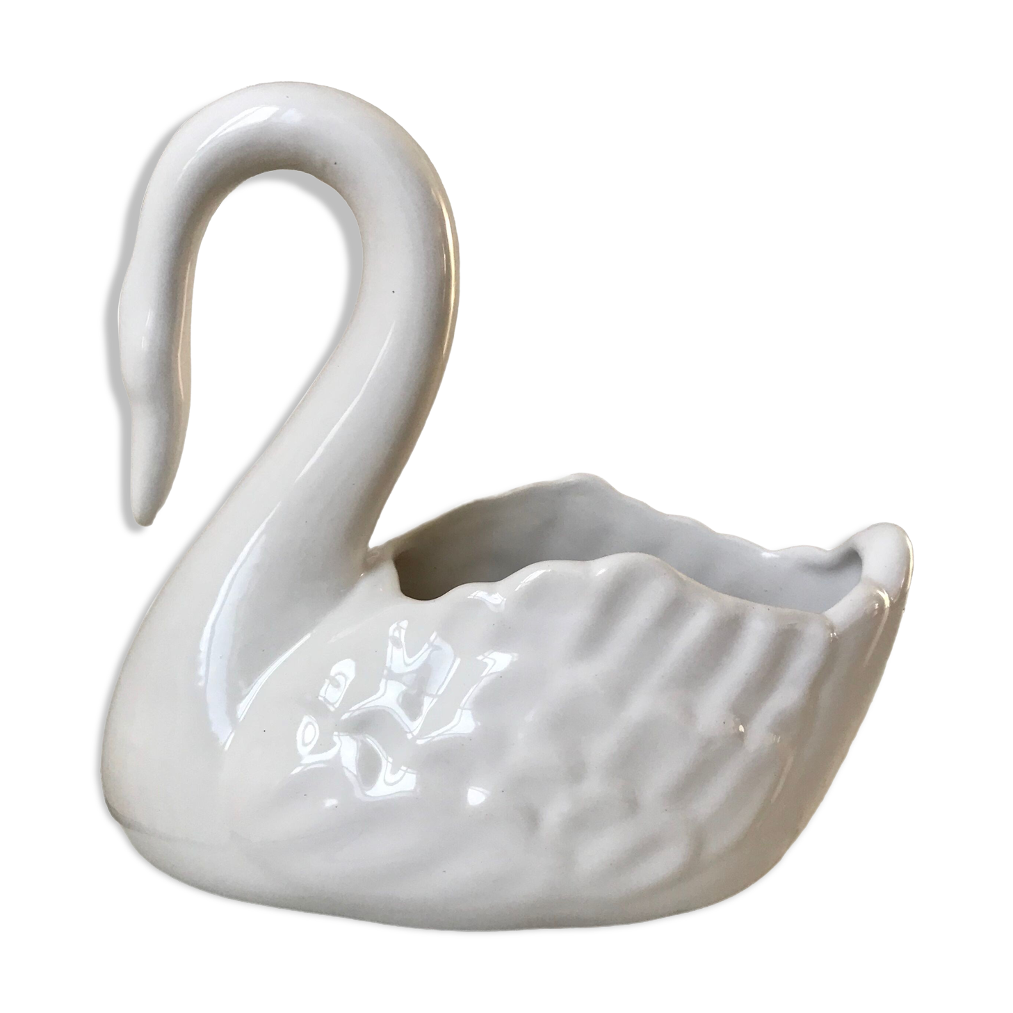 White ceramic swan pot cover 50/60s