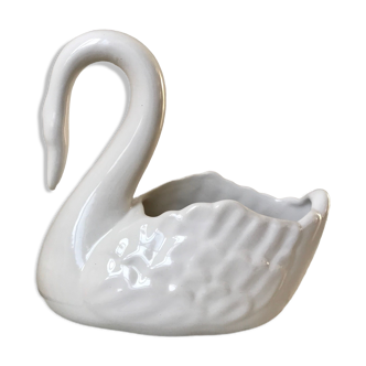 Cache-pot cygne blanc en céramique années 50/60