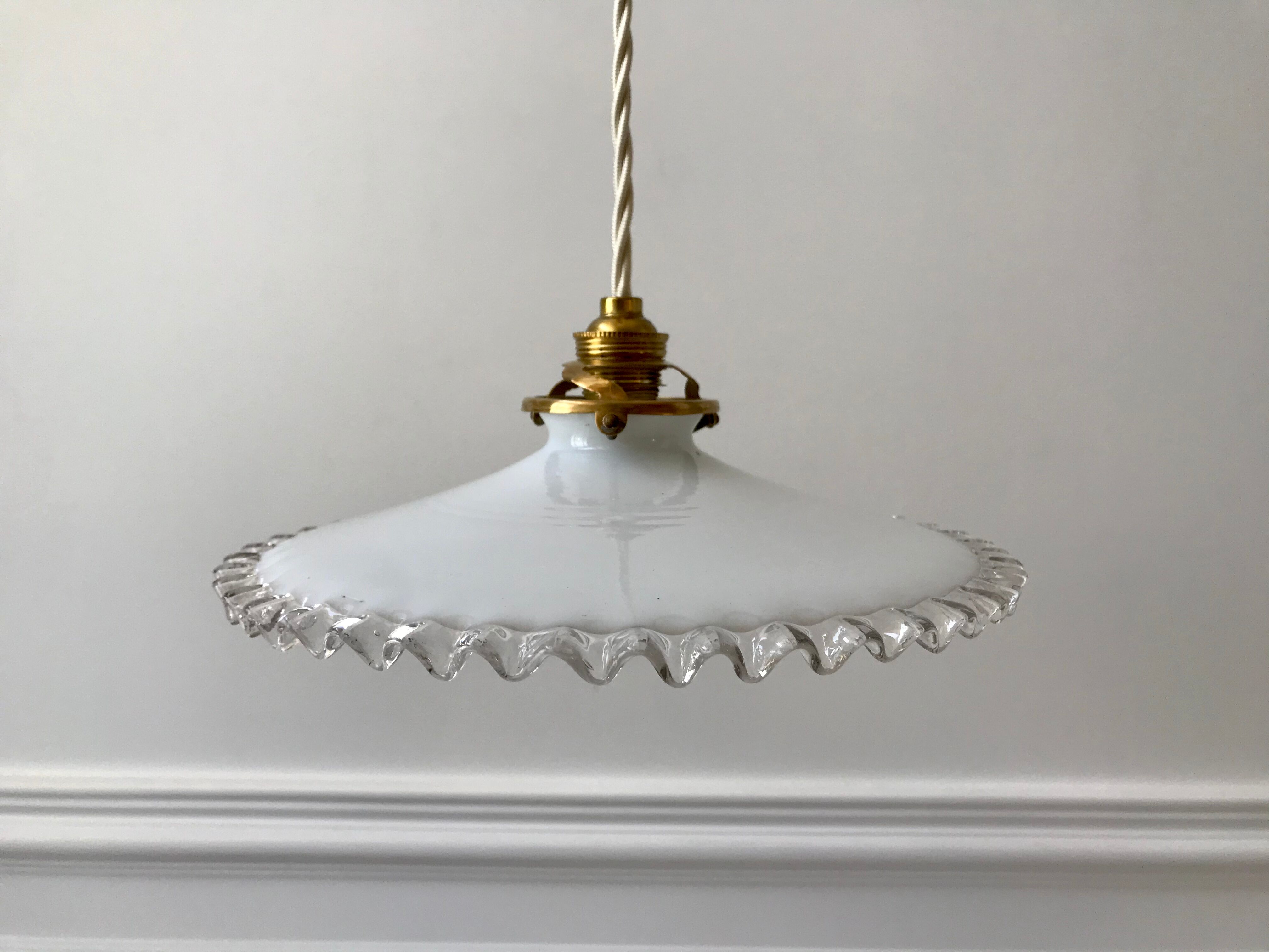 Vintage 50s serrated opaline pendant lamp