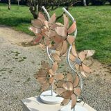 Pair of 70s floor lamps in lacquered metal flowers in glass and gilded metal