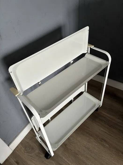 Folding Mobile Bar Cart / Serving Trolley — White, 1970s