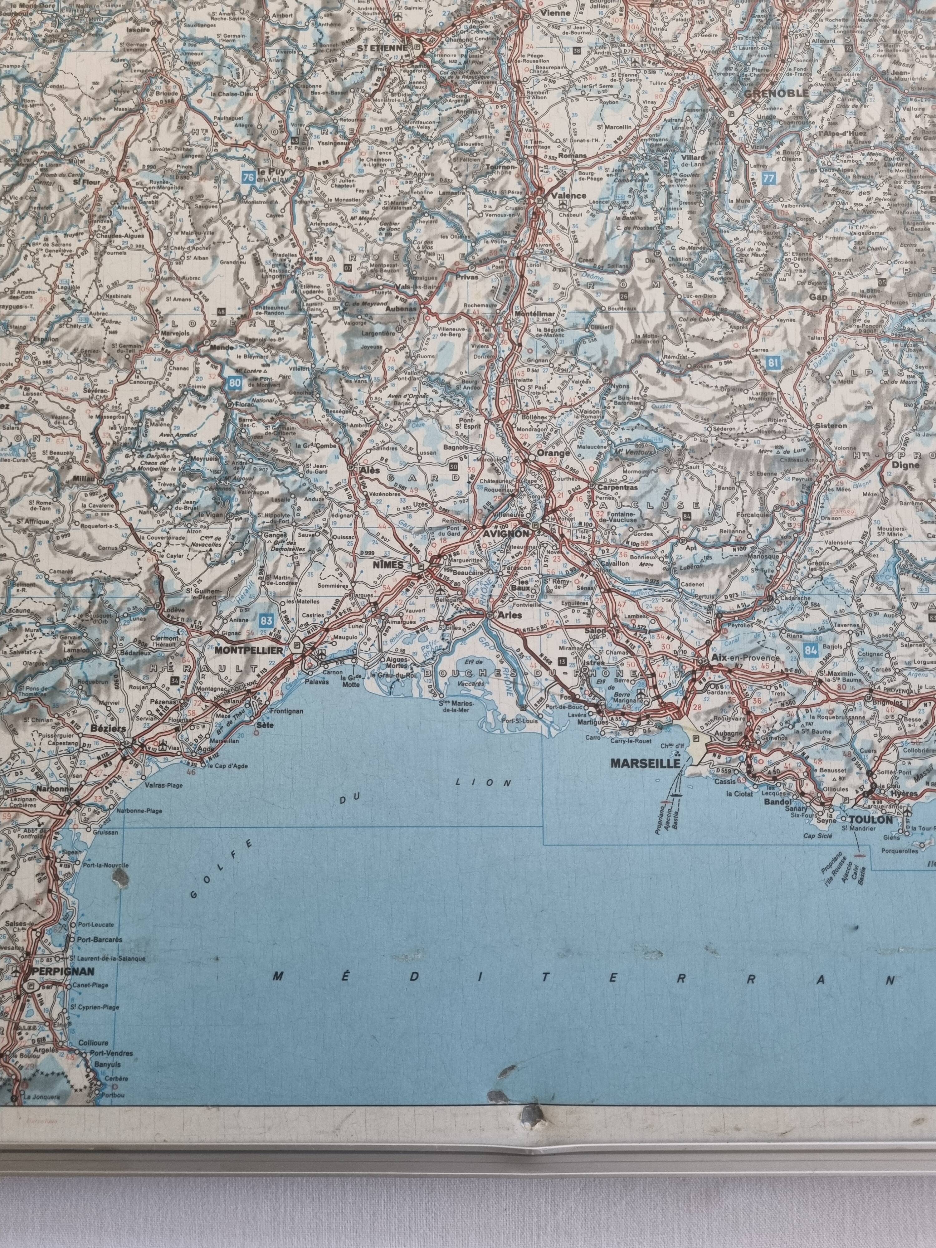 Framed vintage "Michelin" road map from the 80s, 111 cm x 100 cm