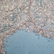 Framed vintage "Michelin" road map from the 80s, 111 cm x 100 cm
