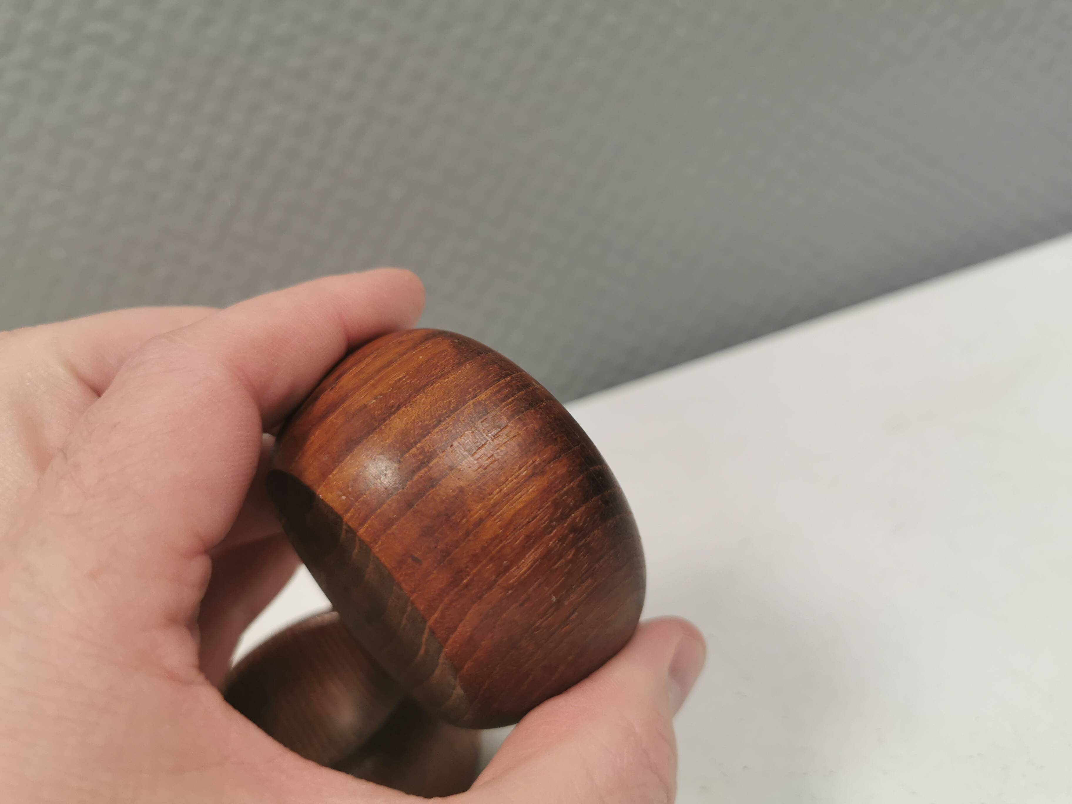 Two small saltcellars (or salt and pepper) in teak wood, Denmark 1970s.