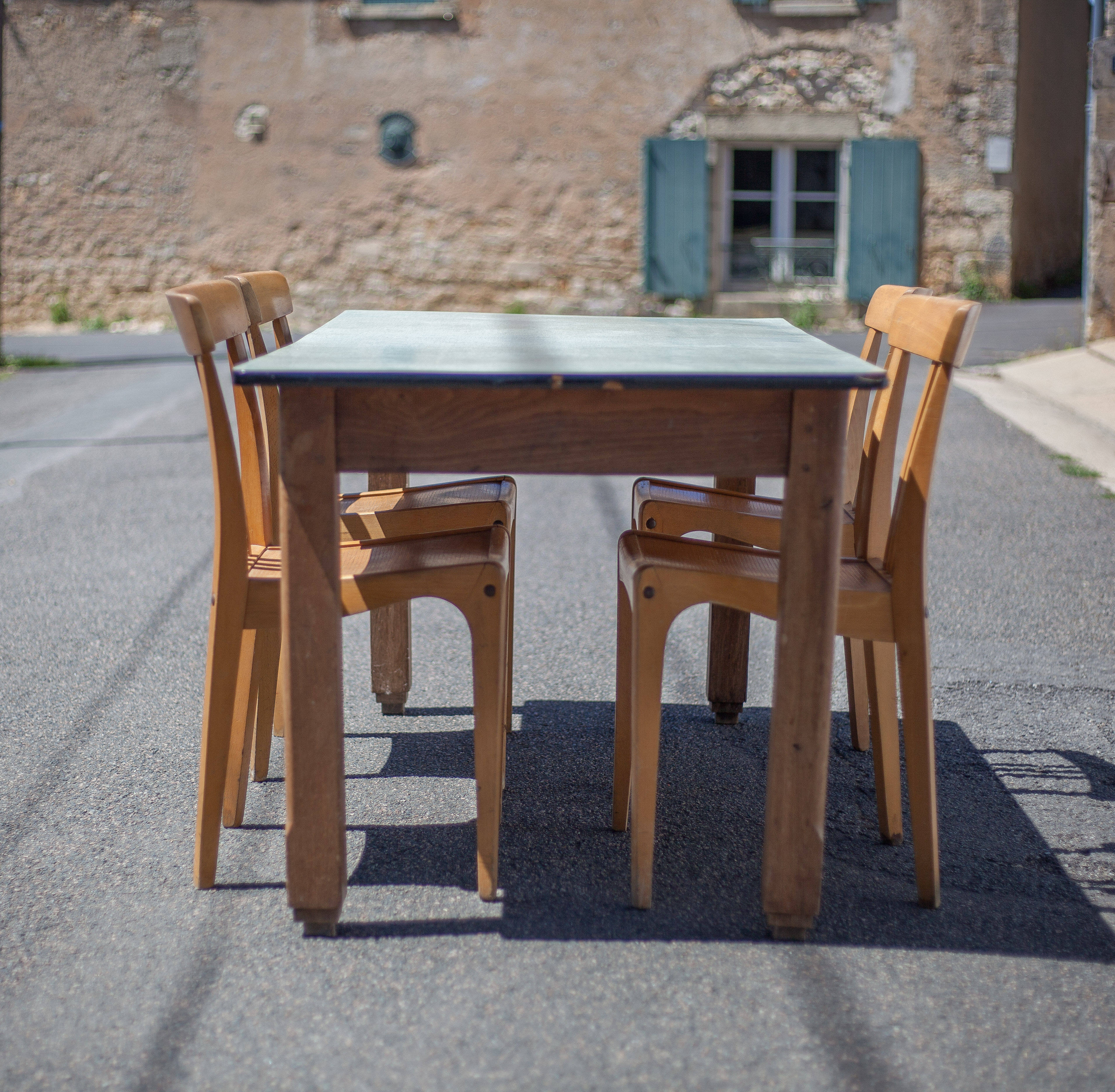 Wooden table formica top green vintage water