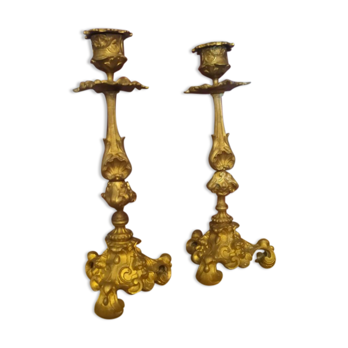 Pair of gilded bronze candle holders