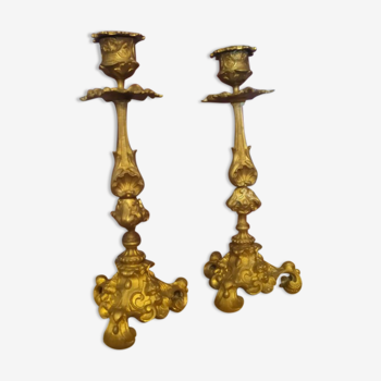 Pair of gilded bronze candle holders