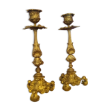 Pair of gilded bronze candle holders