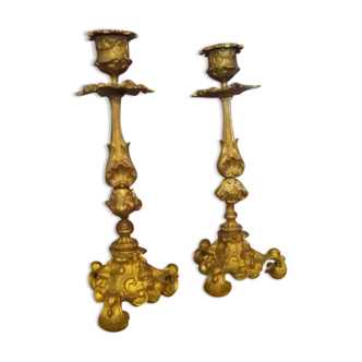 Pair of gilded bronze candle holders