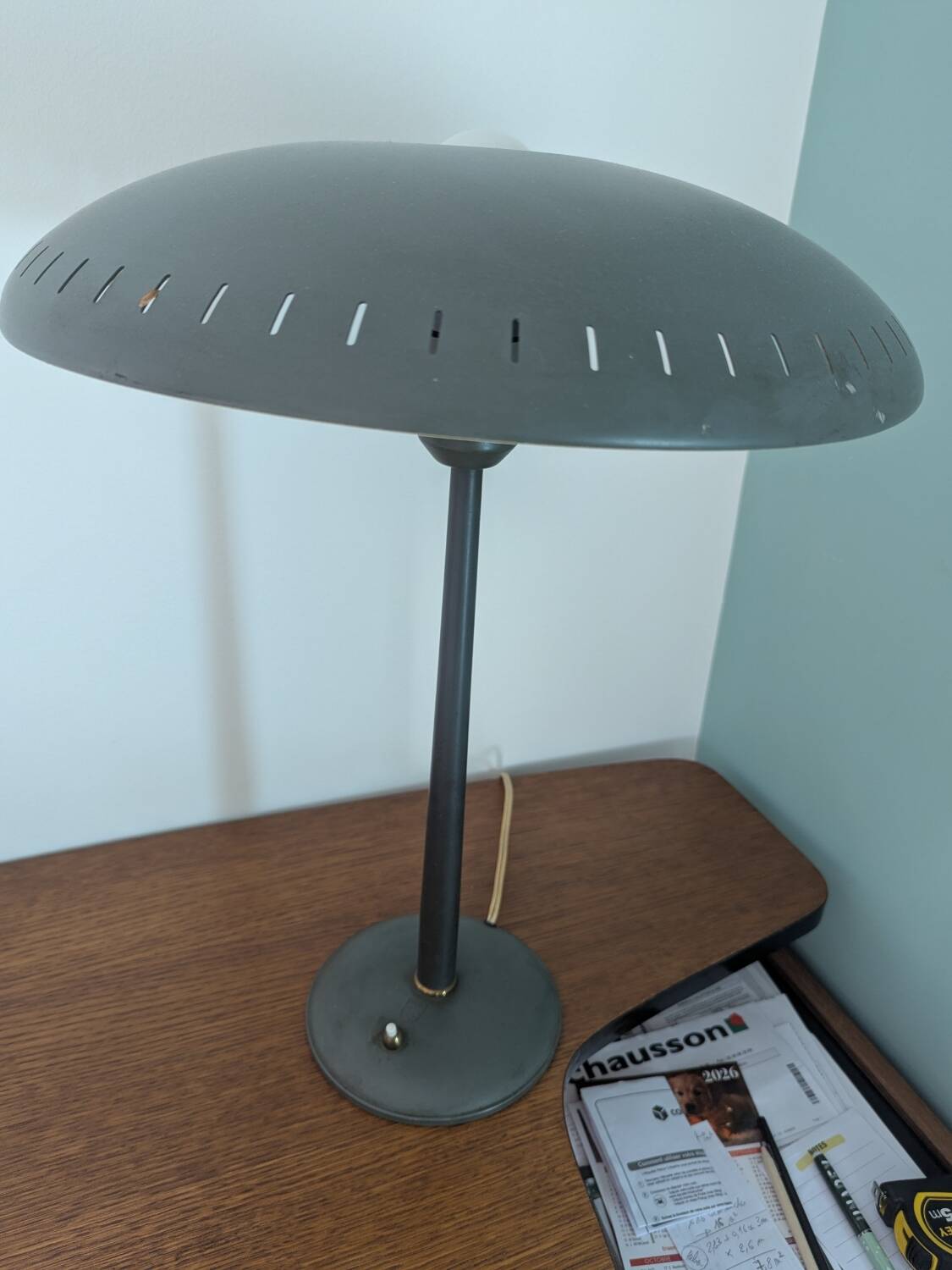 Evoluon saucer-shaped desk lamp by Louis Kalff for Philips, green