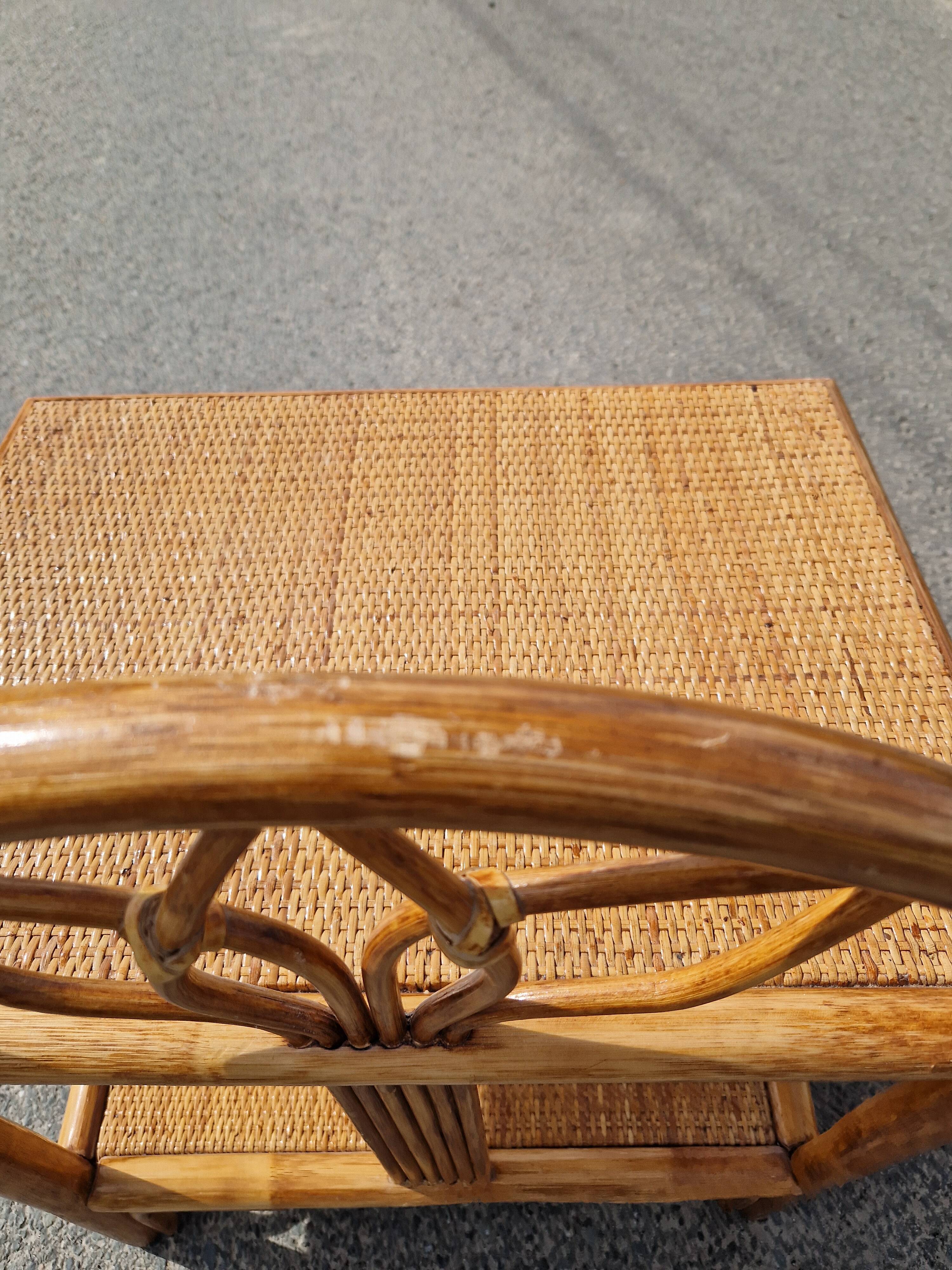 Pair of bedside tables in wood and woven straw - around 1960.