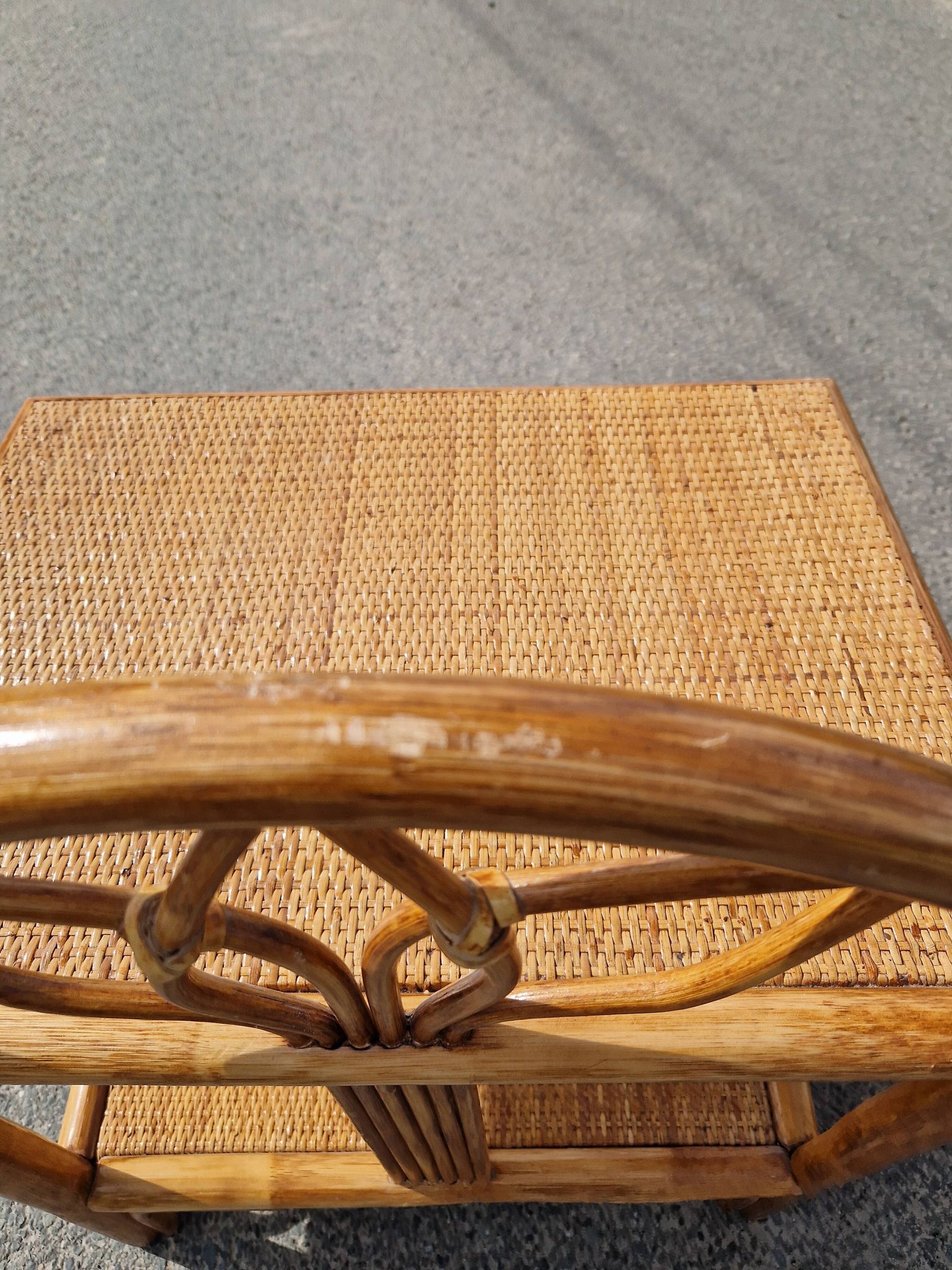 Pair of bedside tables in wood and woven straw - around 1960.