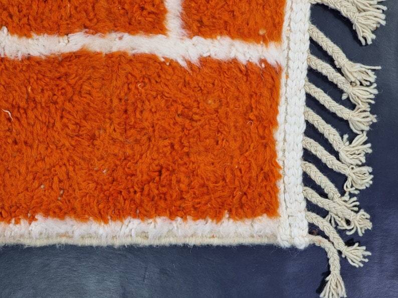 Tapis orange bérbere fait main traditionnel 3/2m