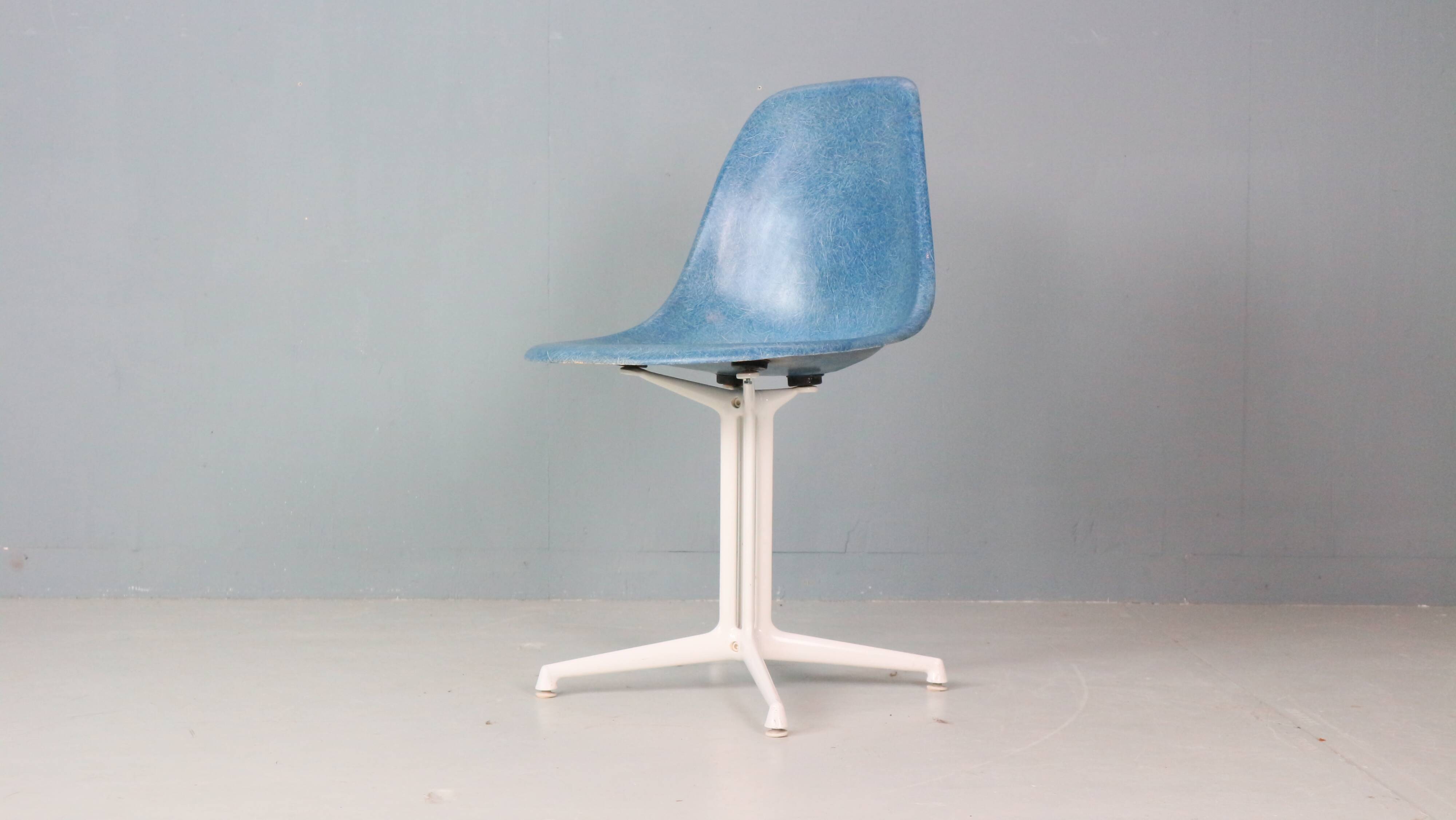 Charles & Ray Eames "La Fonda" Blue Fiberglass Chairs Herman Miller