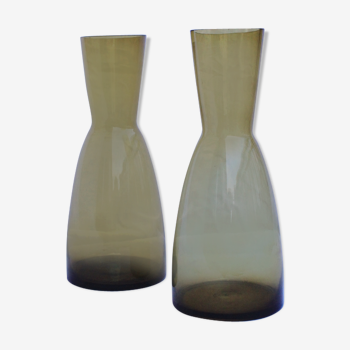 2 vintage amber glass vases