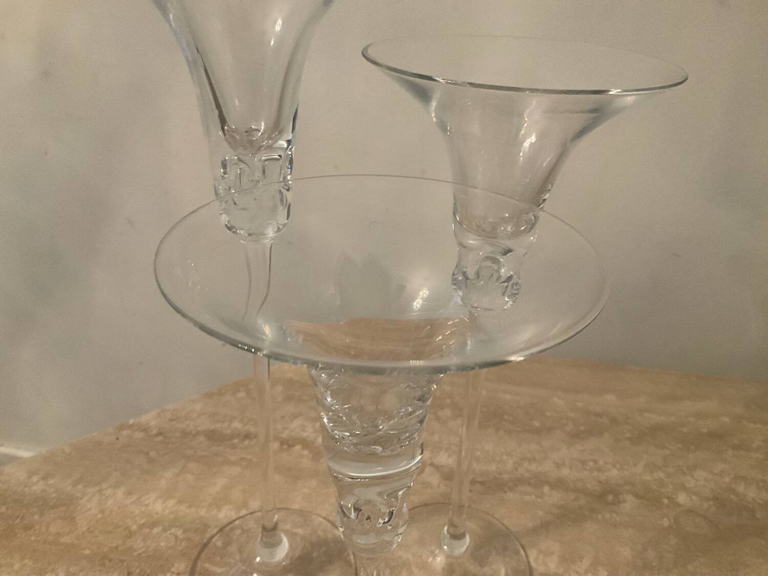 Trio of vintage glass paste candlesticks