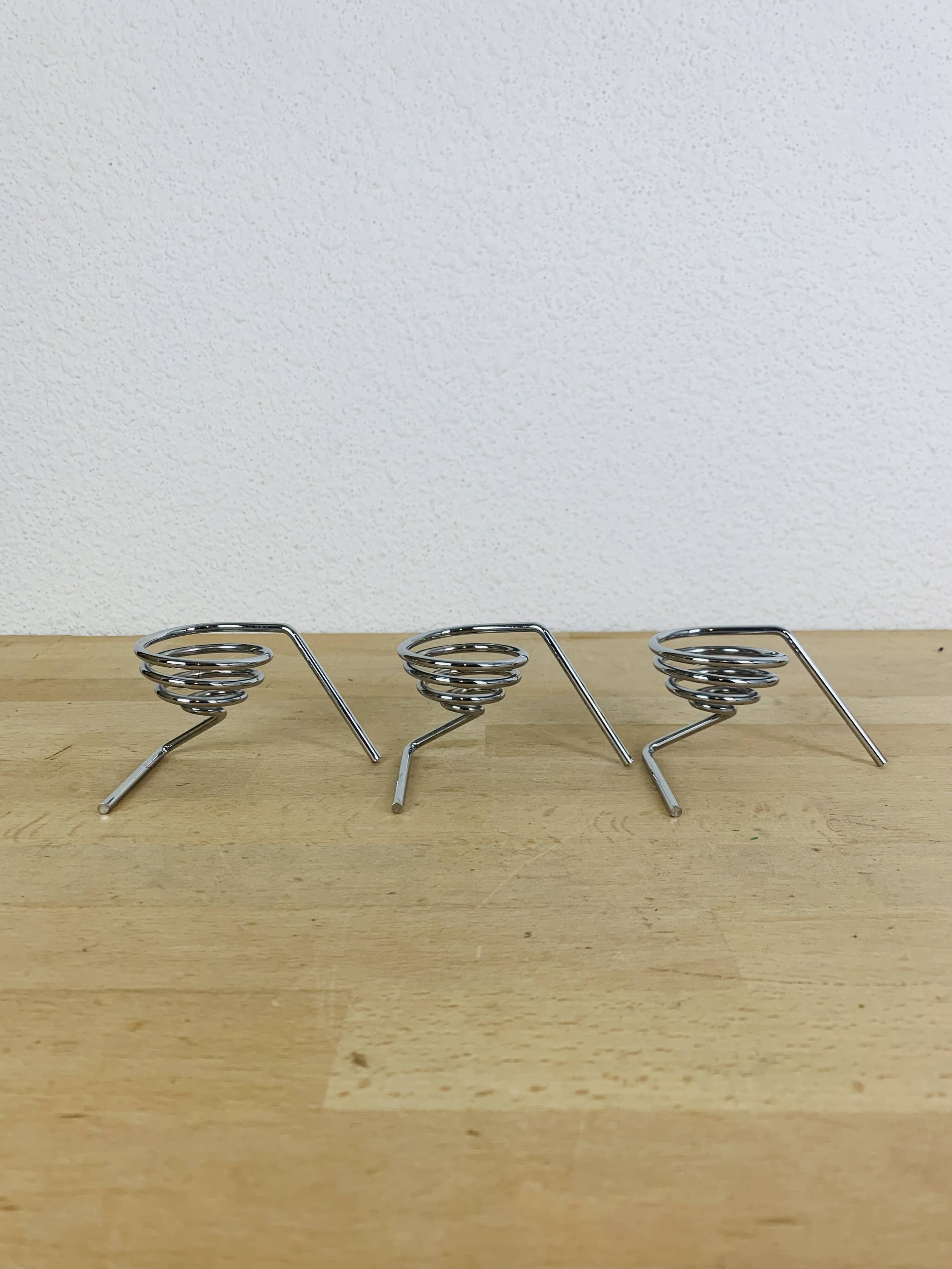 3 vintage stainless steel spring egg cups