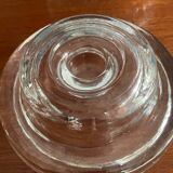 Set of three round thick moulded glass candle holders